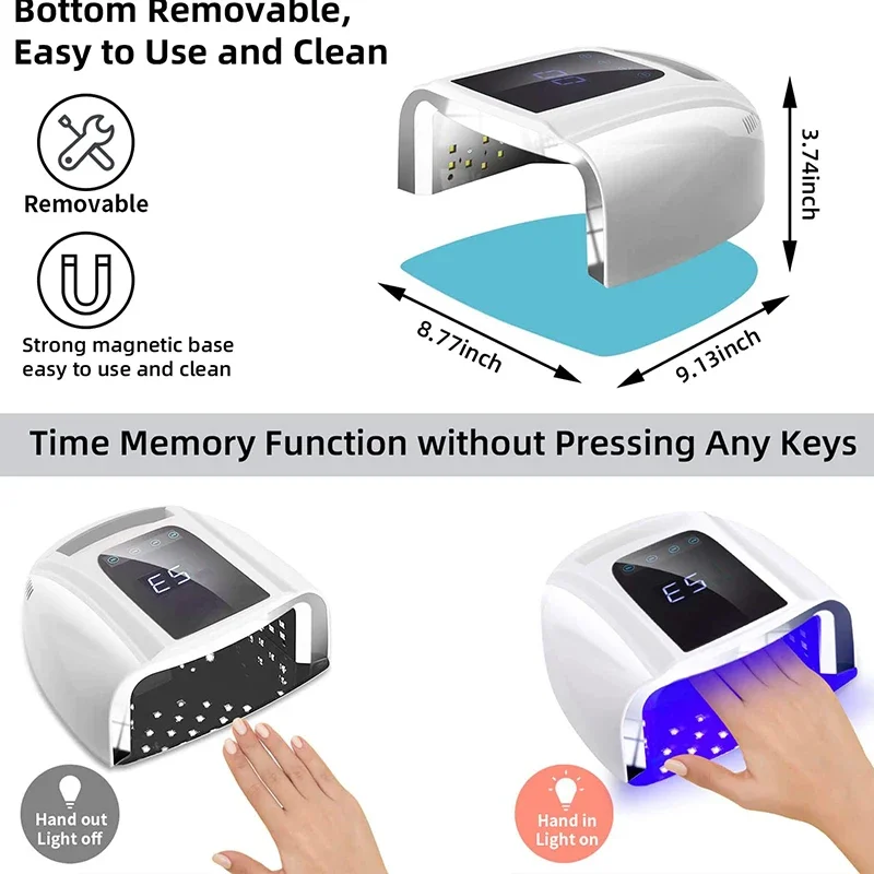 เครื่องอบเล็บเจลแบบไม่ใช้แบตเตอรี่ 96 วัตต์ พร้อมกระจกสะท้อนแสงด้านล่าง สำหรับทำเล็บมือ ใช้แสงยูวีและแอลอีดี
