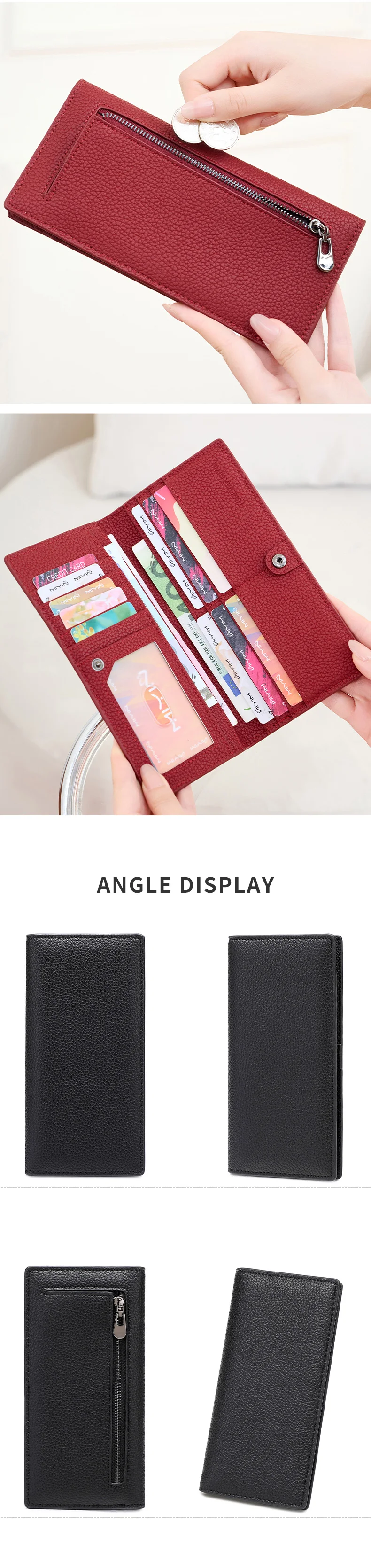 Minimalistische, ultradünne Damen-Geldbörse, RFID-blockierendes Kreditkartenetui, zweifach faltbar, lange Damen-Geldbörse, einfarbig, tragbare Clutch – Detail 9