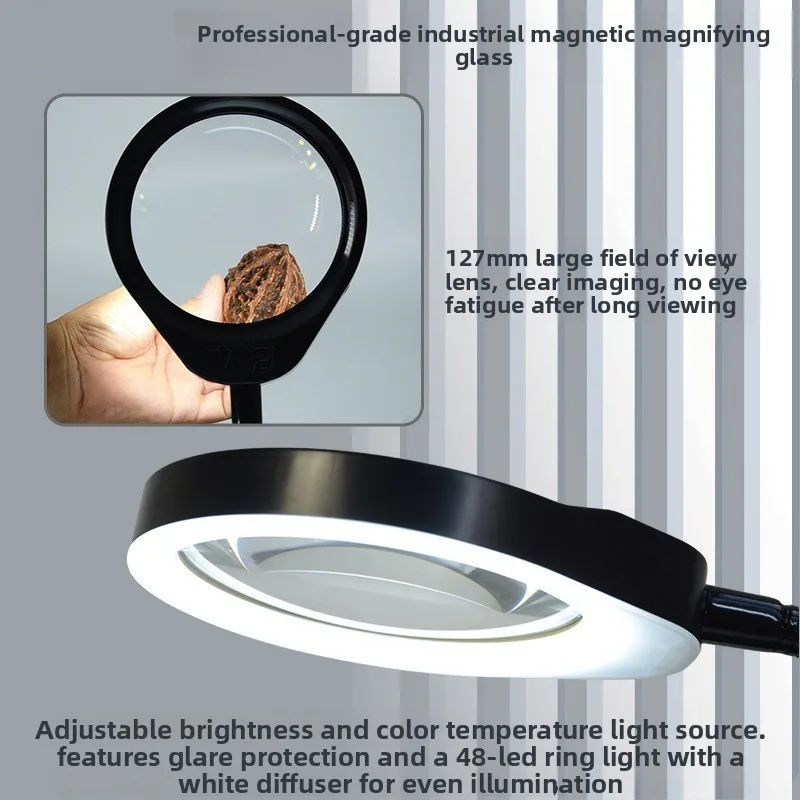 10X 20X HD Magnetic Base Magnifier Lamp, Adjustable Brightness LED Light for Lathe Milling Work