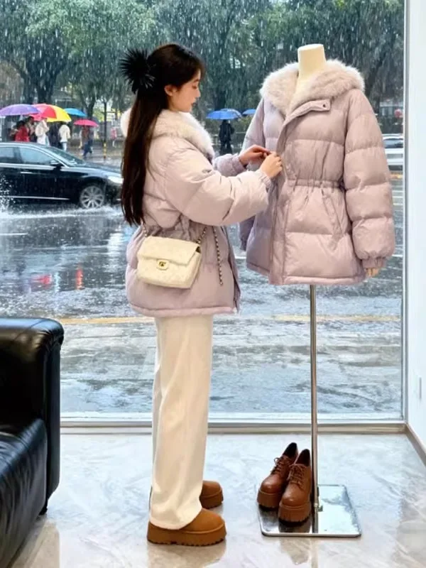 

Корейская модная фиолетовая хлопковая куртка с завязками на талии, элегантное вязаное пальто с длинными рукавами, на молнии, с капюшоном