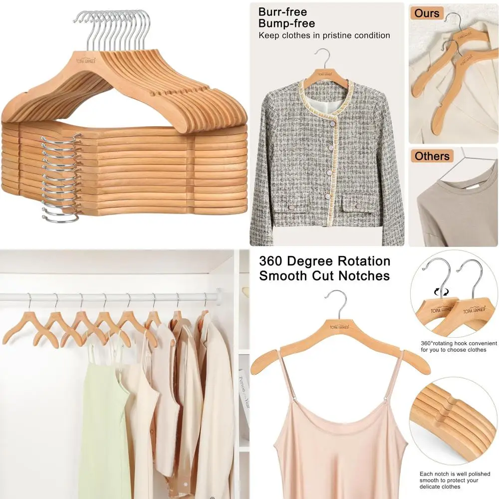 

24-Pack Premium Wooden Suit Hangers, No Shoulder Bump, 360° Swivel Hook, Ideal for Coats, Shirts, and Sweaters