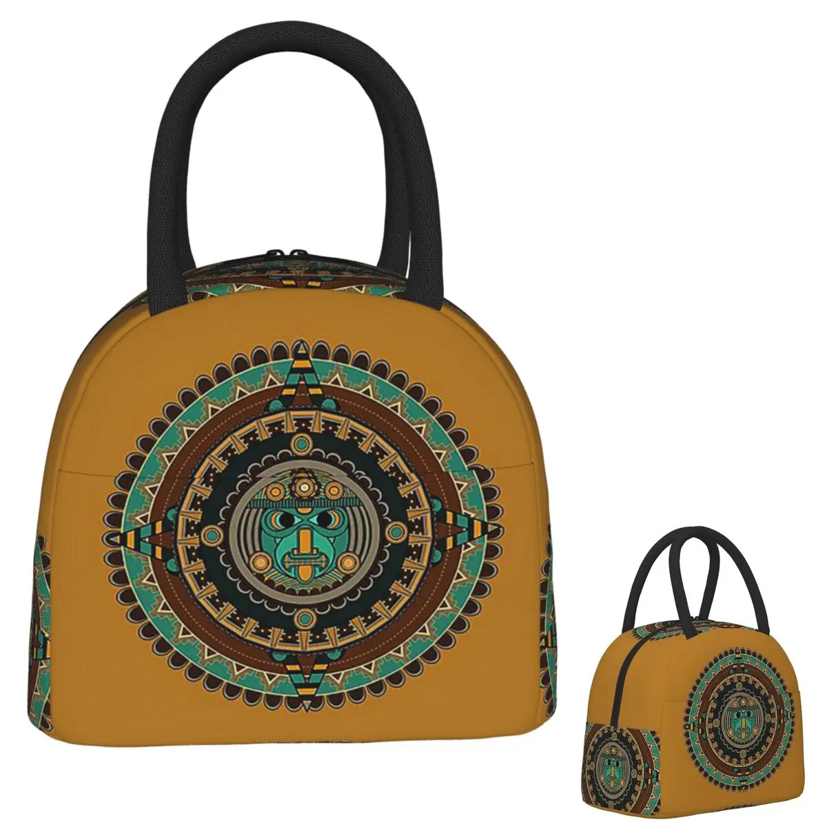 

Aztec Calendar Insulated Lunch Bag for Women Children Portable Food Boxes Thermal Lunch Box Tote