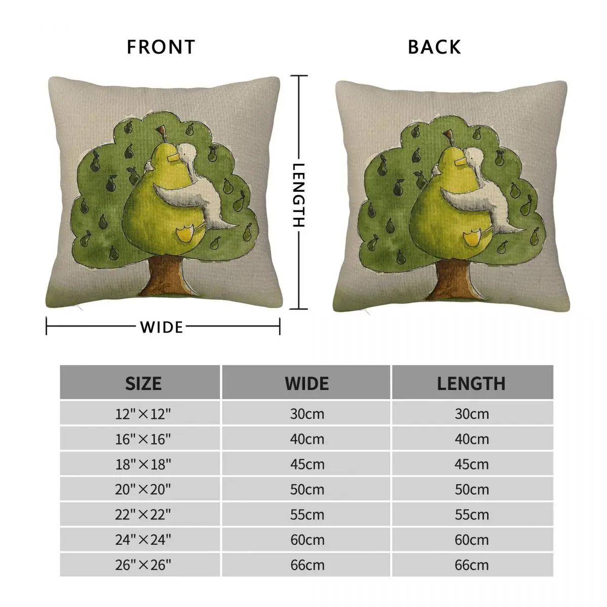 A Duck In A Pear Tree Square Pillowcase Polyester Linen Velvet Pattern Zip Decorative Pillow Case Room Cushion Cover