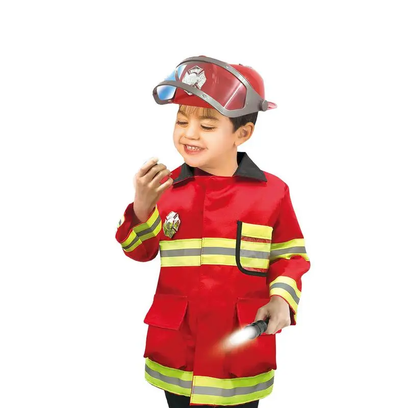 Children's Firefighter Suit Roleplaying Props Holiday Fireman Costume Toy For Kid Pretend Role Play Holiday Costume Polyester