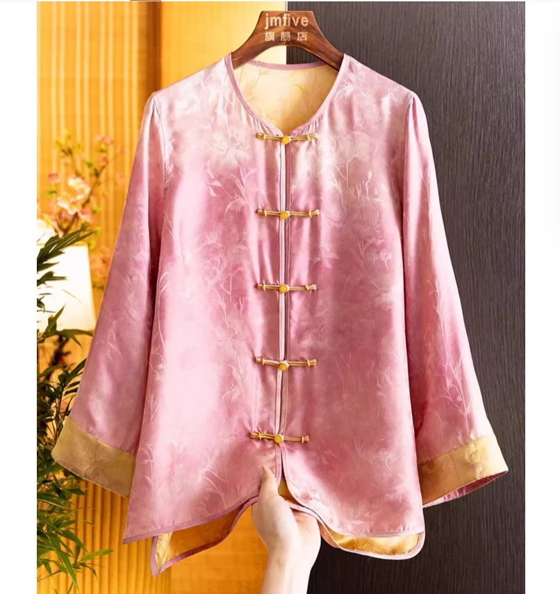 

Легкая роскошная шелковая куртка в китайском стиле, женская новая рубашка в стиле ретро в китайском стиле, ретро темперамент, солнцезащитная рубашка