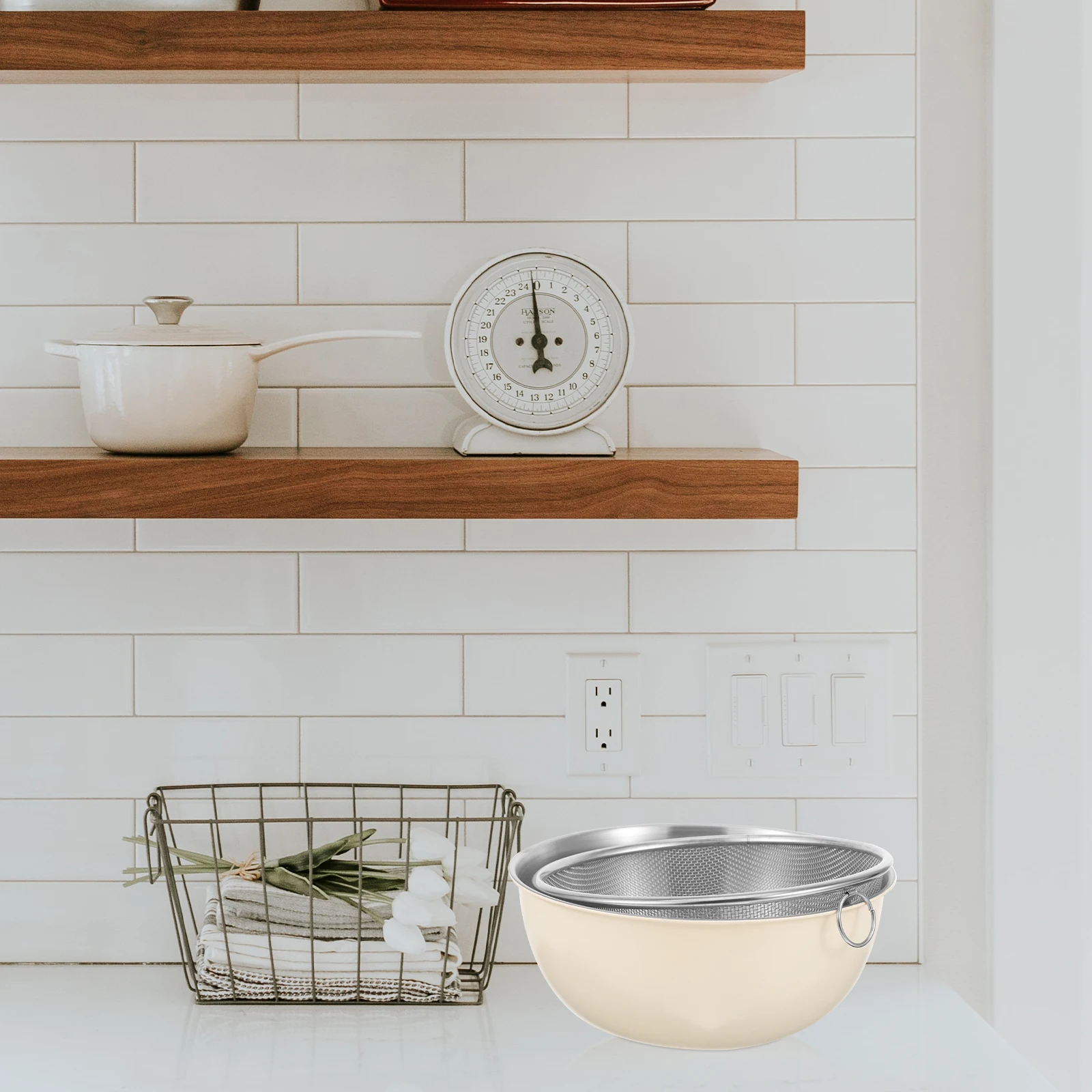 

1 set Stainless Steel Basin 19cm Rice Drainer Strainer Fine Mesh Kitchen Fruit Washer Sieve Vegetable Cleaning Bowl