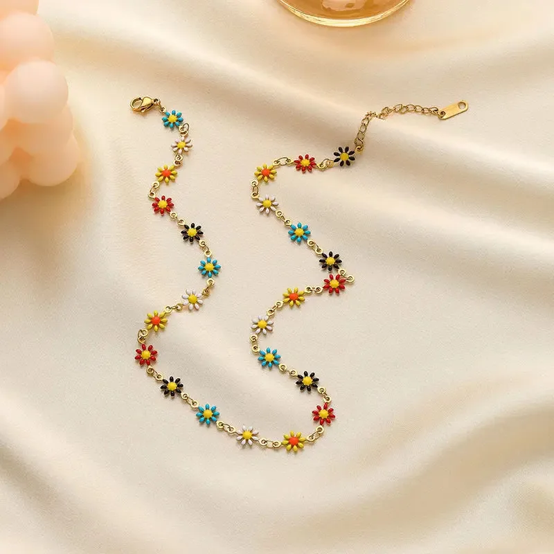 Mode Böhmen Bunte Emaille Daisy Armbänder Halskette für Frauen Mädchen Süße Halsband Geschenk Einstellbar Party Schmuck Geschenk