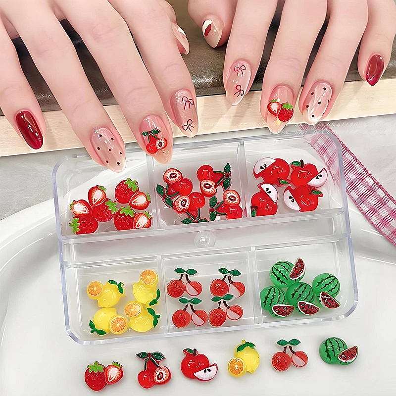 24PCS 3D Acrylic Fruit Nail Art Accessories Strawberry Cherry Lemon Apple Charms For Nails Decoration Manicure Decor Supplies