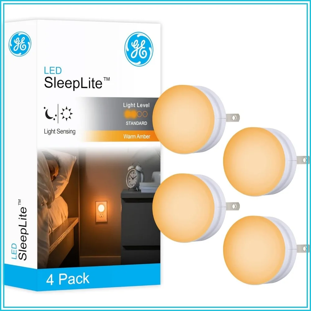 Warm Amber LED Night Lights, 4-Pack, Dusk to Dawn Sensor, UL Listed, Plug in, Auto On/Off