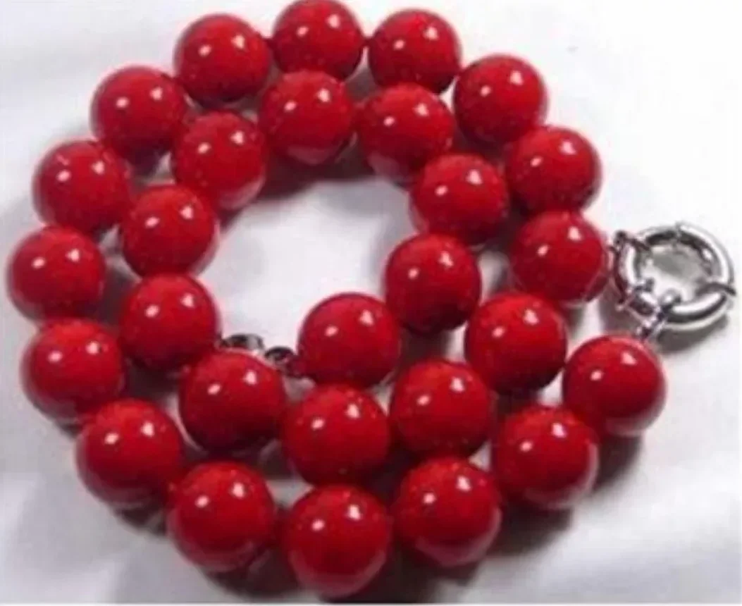

Fine Jewelry Necklace Stunning 10mm Red Sea Coral Gems Round Bead Necklace 18"