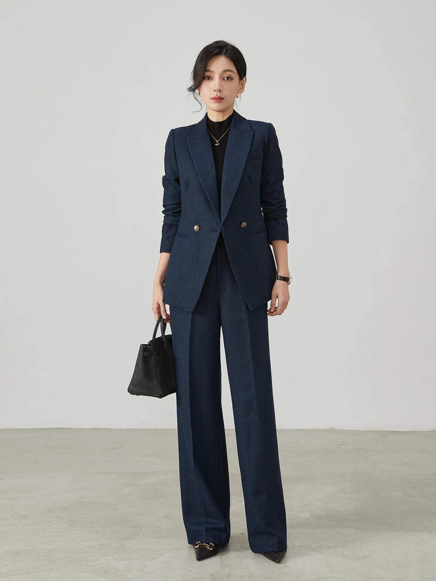 

Autumn Winter Thiened Woolen Busin Suit Set for Women in Royal Blue Profional Office Work Formal Two-Piece Set