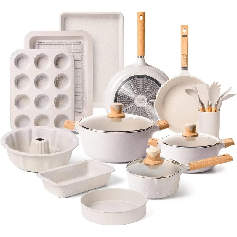 

Cookware + Bakeware Set Granite Kitchenware Set, Induction Cookware Sets with Frying Pan St