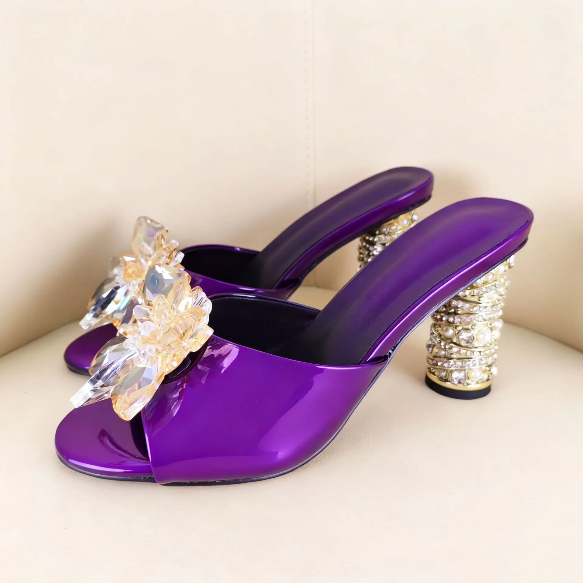 Independent Station Ebay Personality Women Sandals Mules Flower Slippers Wedding Shoes