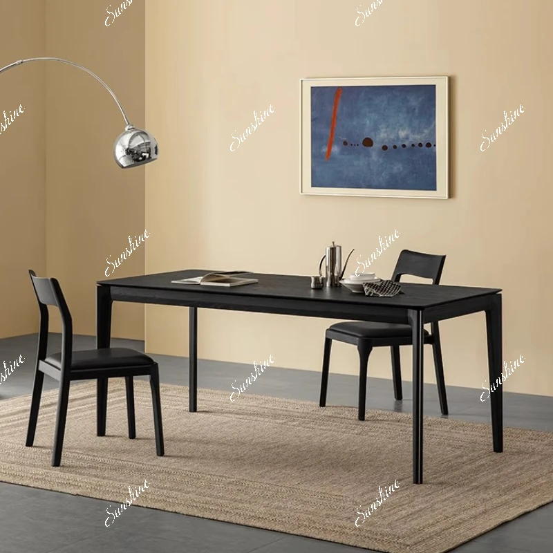 

Solid wood black modern minimalist, household rectangular dining table