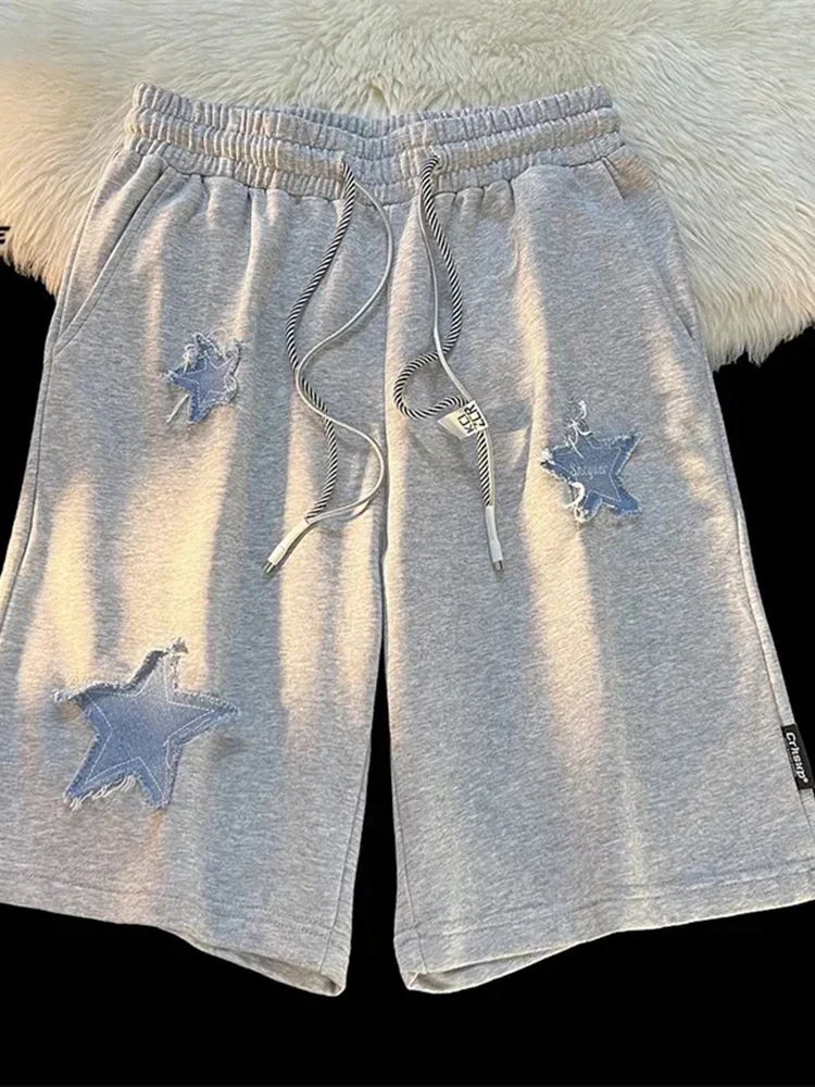 

Шорты из чистого хлопка со звездами, женские свободные винтажные спортивные шорты с высокой талией Y2k, повседневные шорты в американском стиле ретро в стиле Харадзюку