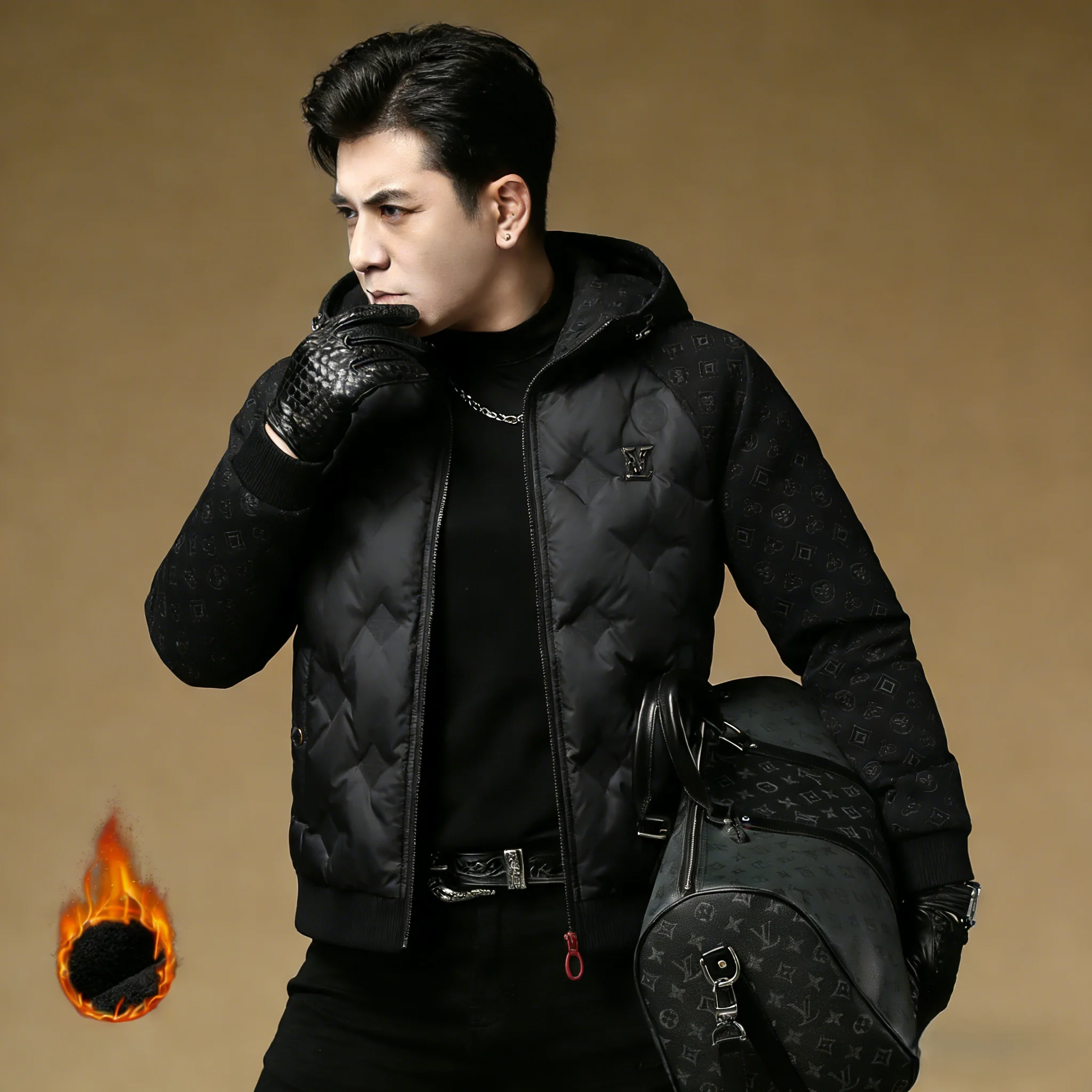 

Легкая теплая пуховая куртка с капюшоном и геометрическим принтом, черная, из полиэфирного волокна, молодежная, повседневная, с длинными рукавами, на молнии