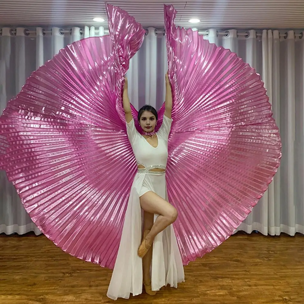 Telescopic Rod Wing Belly Dance Wings Luster Surface Bright Color Pleated Stage Performance Wings Prop Party Wing Dance Wear