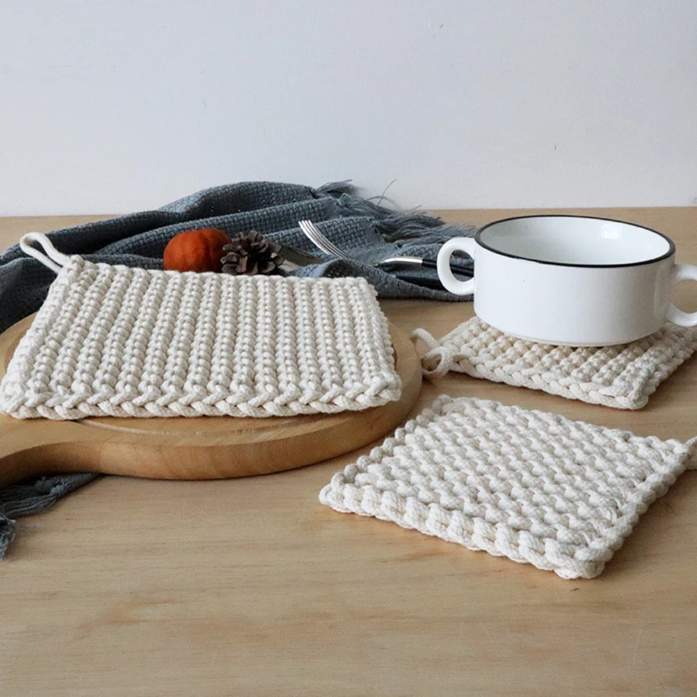 

Woven Cotton Coasters Set Gray Color Practical Long Use Clean Dry Dining Table Kitchen Furniture Protect Surface Reduce