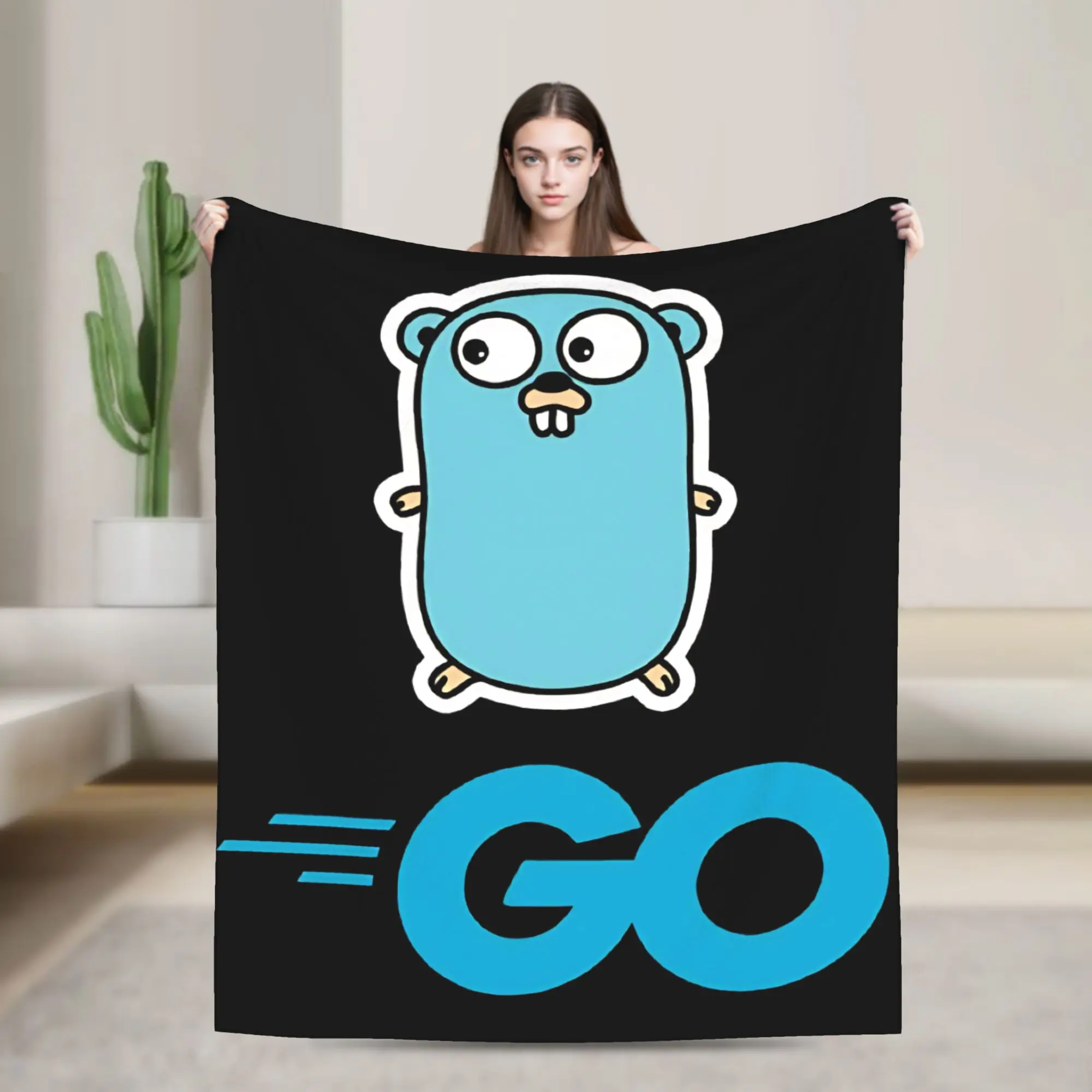 Golang Gopher programming language  Blanket Fleece  Cozy Ultra-Soft Throw Blanket for Sofa Rug Piece