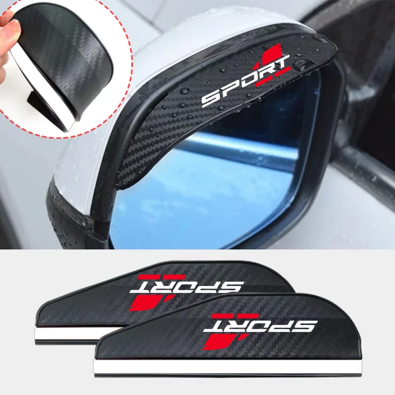 Car Rearview Mirror Carbon Fiber Pattern Rain-Proof Visor Sports Triangular Red Reflector Rain and Dust Shield Widened Modification Accessories