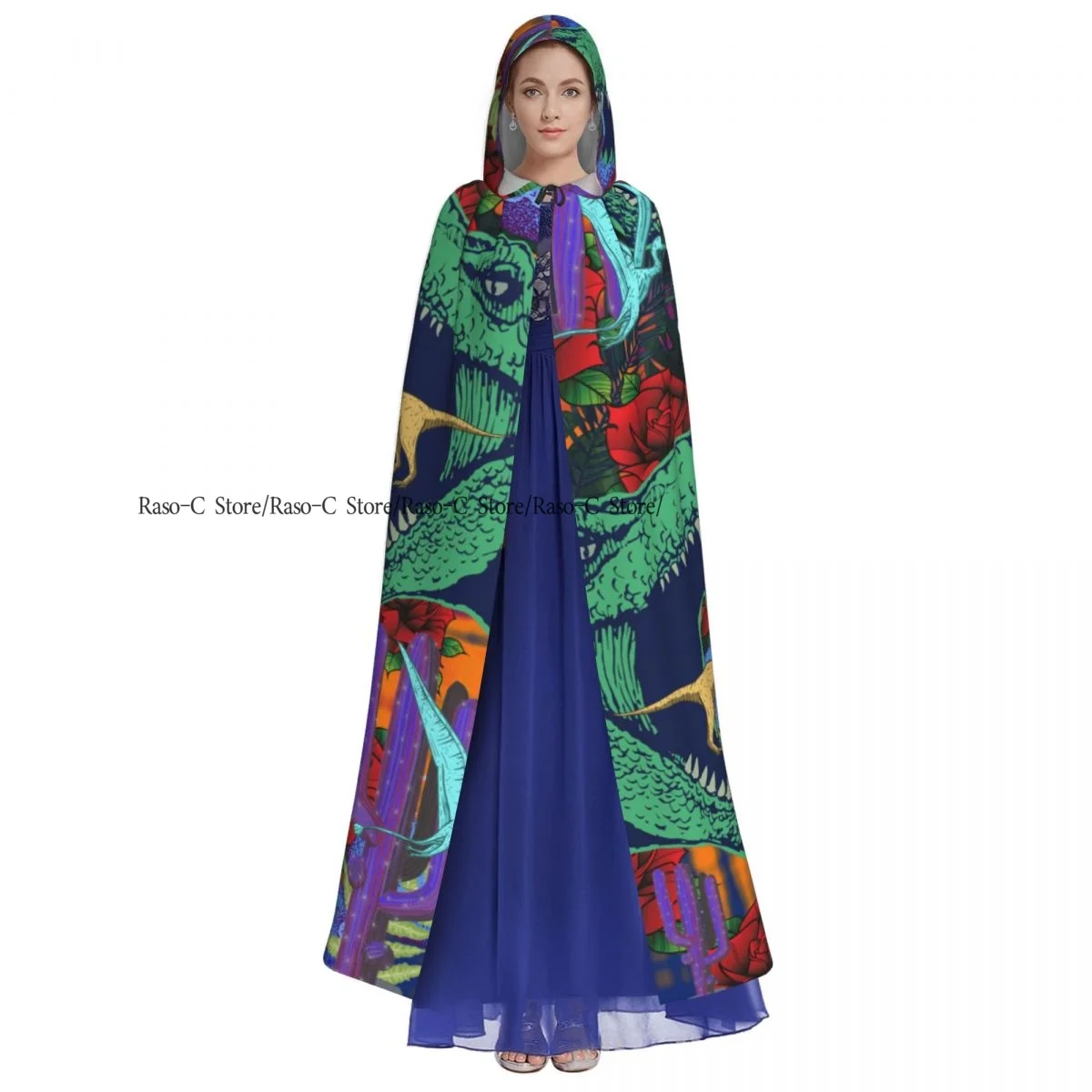 Hooded Cloak Unisex Cloak with Hood Colorful Dinosaurs And Cactus Flowers Cloak Vampire Witch Cape Cosplay Costume