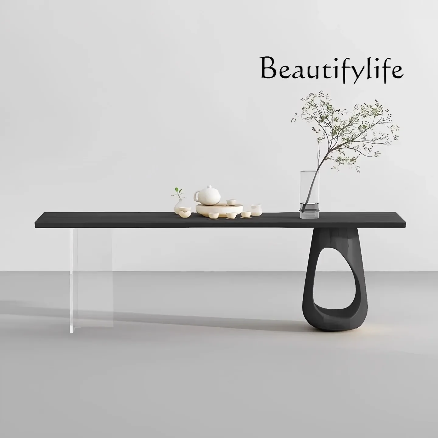TT Wabi Stillwind Solid Wood Tea Table Chair Acrylic Suspended Log Rectangle Tea Table Japanese Ash Wood Long Table