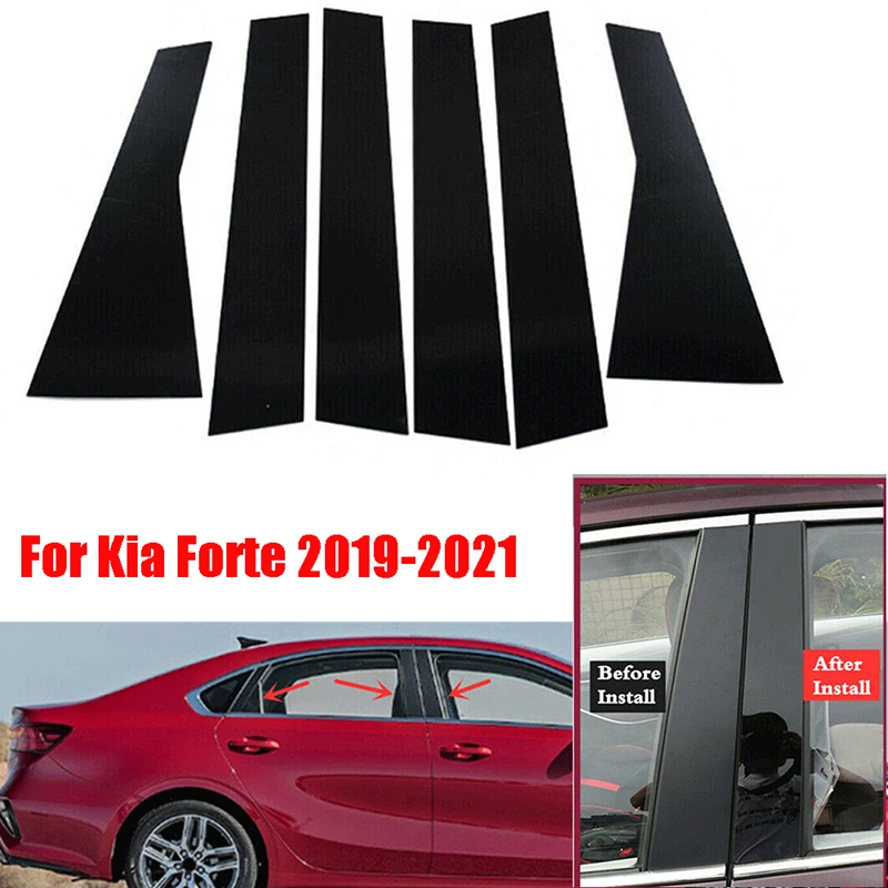 6Pcs Gloss Black Pillar Post Fit For Kia K3 Forte Sedan 2019 2020 2021 2022 2023 Window Sticker Cover Door Side Trim Decor Kit
