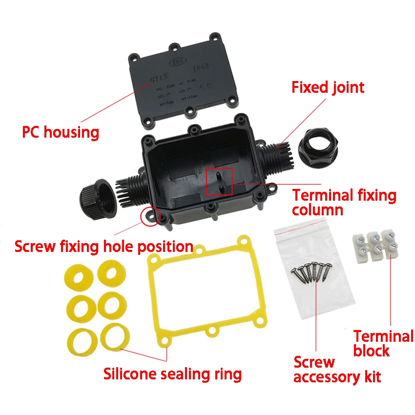 2P3P4P5P6P 2-Way Waterproof Junction Box For LED Street Light Can Be Filled With Glue Waterproof Box Black Cable Junction Box