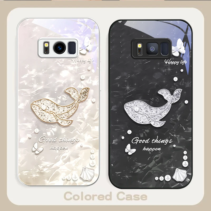 

Blue Diamond Blue Whale For Samsung S22 S8 S9 10 20 Ultra S21 Pro S22 Plus S23 FE S24 Ultra S25 Edge S25Ultra Glass Phone Case