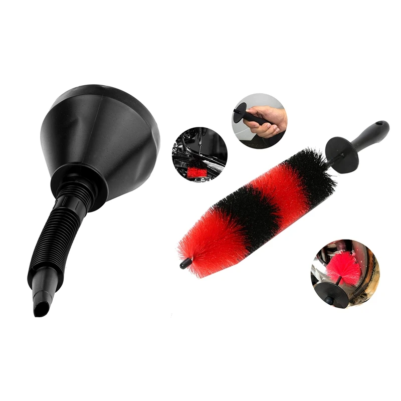 

1 Pcs Filling Funnel Gas Sprinkler Flexible Flexible Tube & 1 Pcs Car Tire Cleaning Brush Wheel Brush