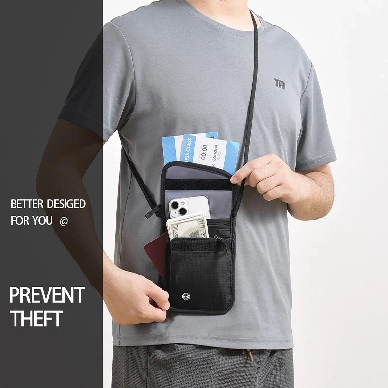 

RFID противоугонная сумка для документов, высококачественный держатель для карт, кошелек для паспорта, ключ от машины, нагрудный пакет для хранения мобильного телефона