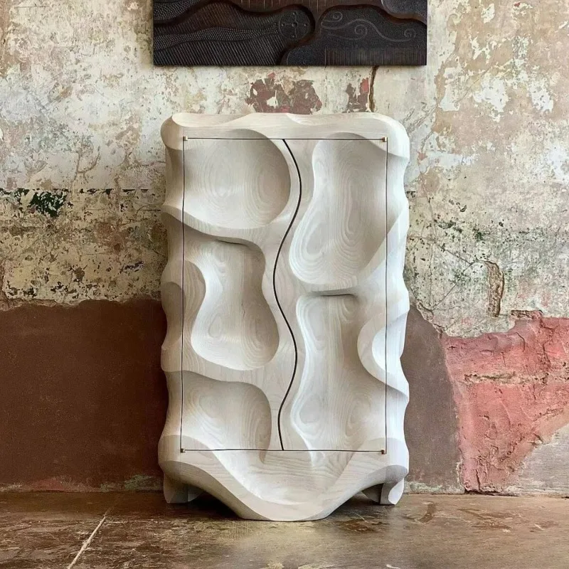 wavy pattern storage cabinet villa home high-end entrance cabinet special-shaped solid wood carved jewelry cabinet