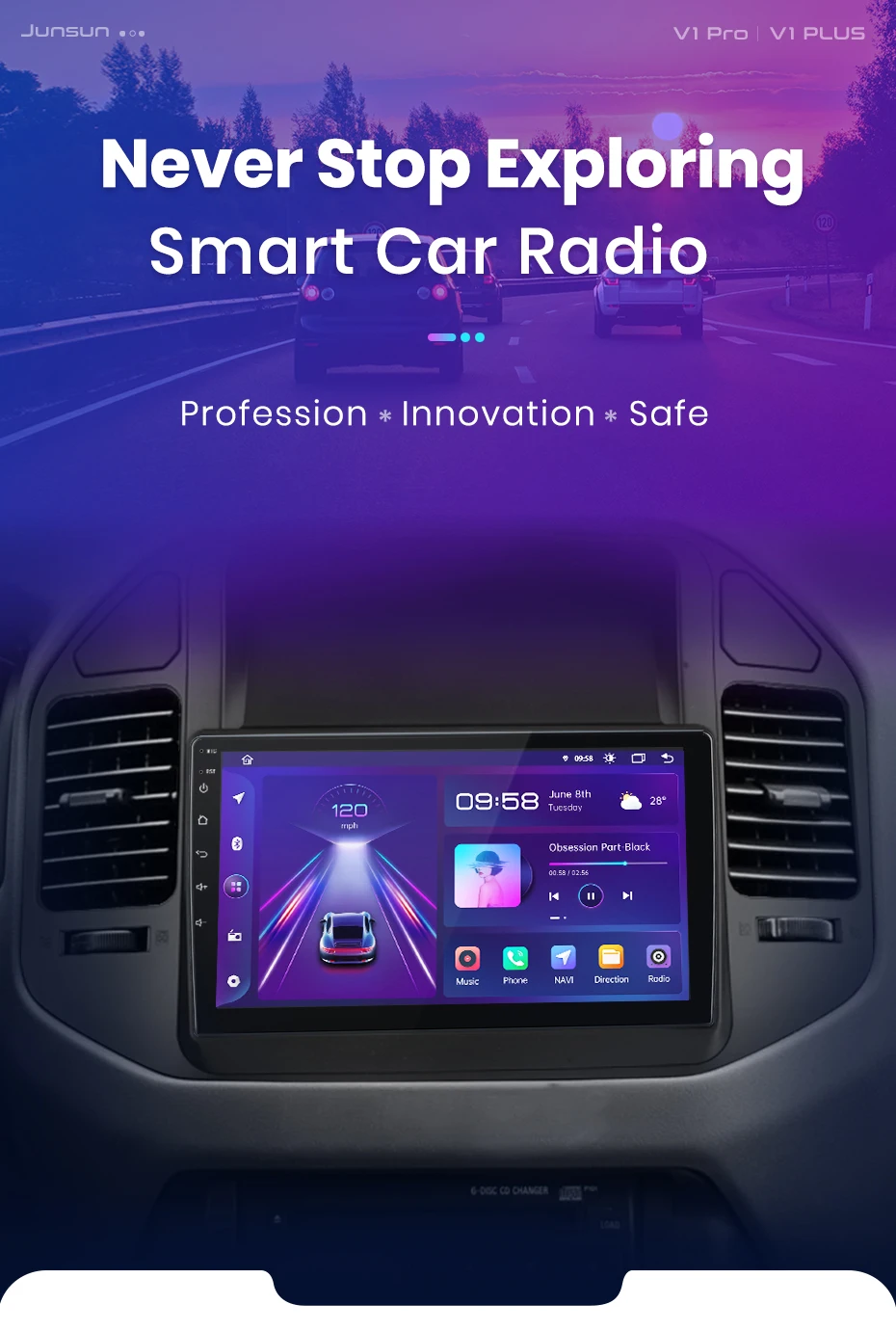 Junsun drahtloses Carplay Android Auto Autoradio für Mitsubishi Pyjero V60 V68 V73 2011-2016 GPS Multimedia 2 Din – Detail 1