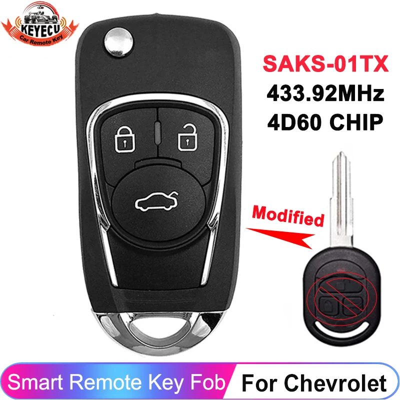 

Upgraded Flip Remote SAKS-01TX For Chevrolet Optra Lacetti Daewoo Nubira For Holden Ravon Fob 3 Button Key 433.92MHz 4D60 CHIP