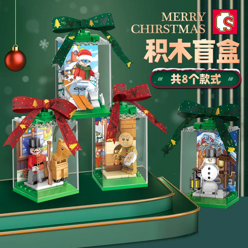 

SEMBO 8IN1 Christmas Series Blind Box Building Blocks Santa Claus Xmas Puzzle Assembling Bricks Cartoon Toys DIY For Kid Gift