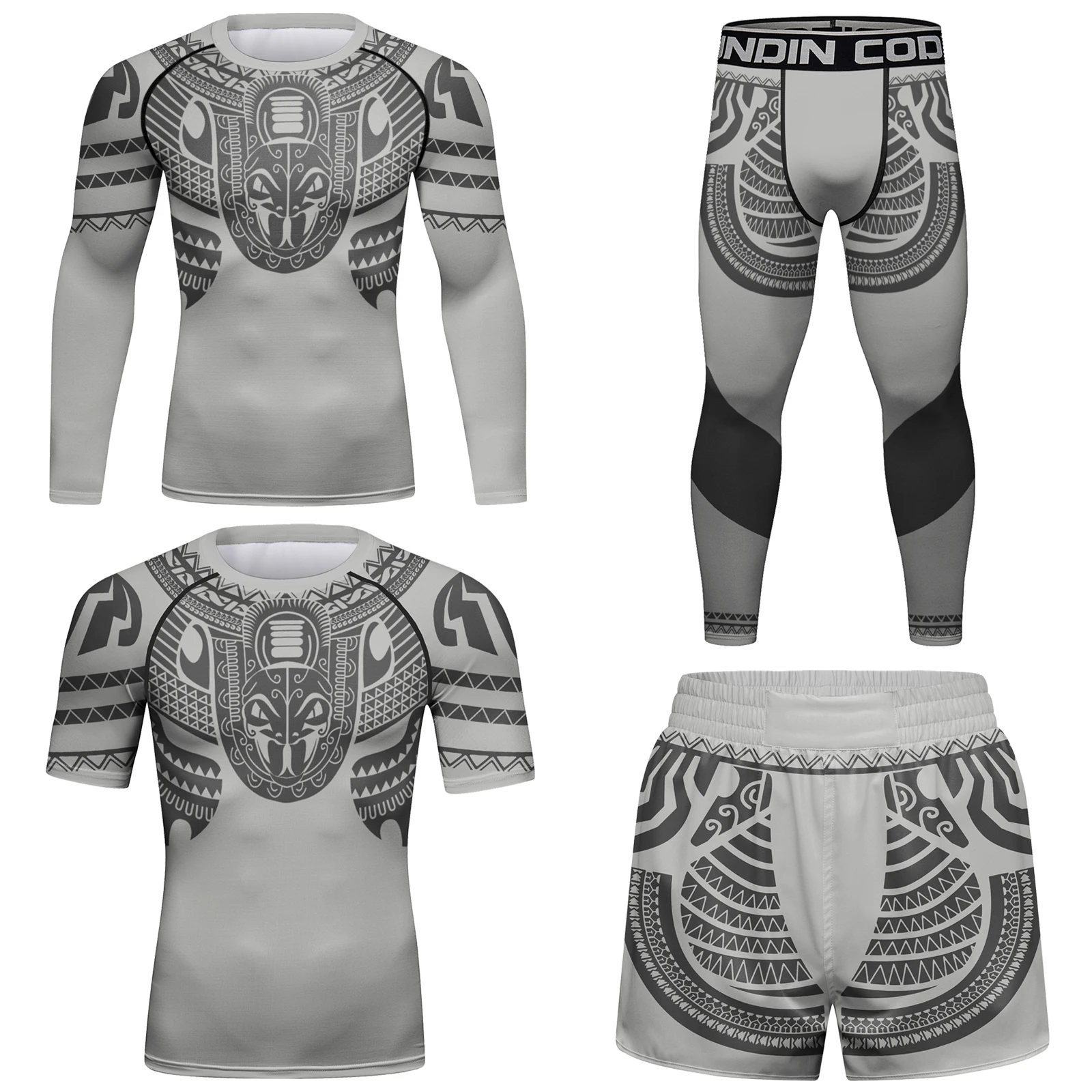 

Дышащий мужской компрессионный рашгард Cody Lundin со специальным принтом для ММА, комплект из 4 предметов для тренировок по борьбе BJJ, фитнеса и тренировок