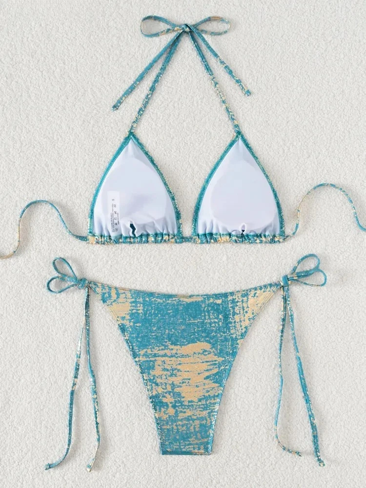 레이디 하이컷  thong 수영복 여성 푸쉬업 비키니 섹시한 타이드 홀터 수영복 여름 백리스 비치 수영복