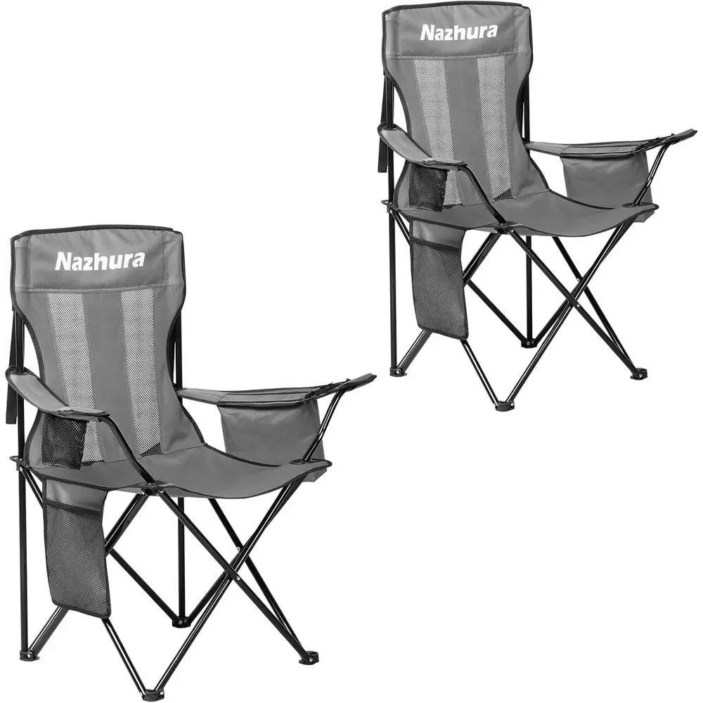 

2 Pack Outdoor Camping Chairs olding/oldable/Portable with Cooler Pouch, Mesh Backrest and Cup Holder ket(Grey, 2 Pack)