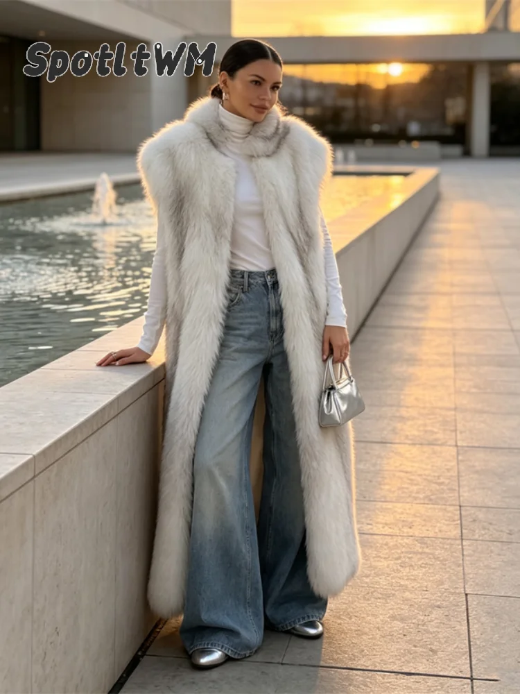 Women Long‑length Faux Fur Coat Cape Shawl Design Luxury Warm Loose Winter Outerwear 2026 New Lady Chic Elegant Party Overcoat
