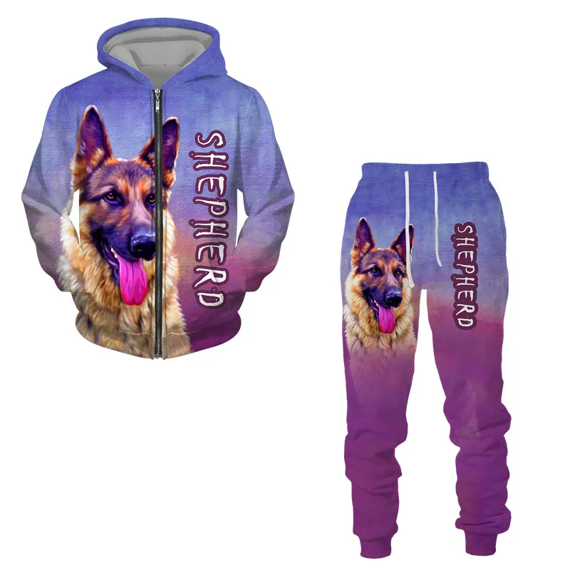 3D The Dog Printed Zip Hoodie + Pants Suit Cool Men/Women 2 Pcs Sportwear Tracksuit Set Autumn and Winter Men's Clothing