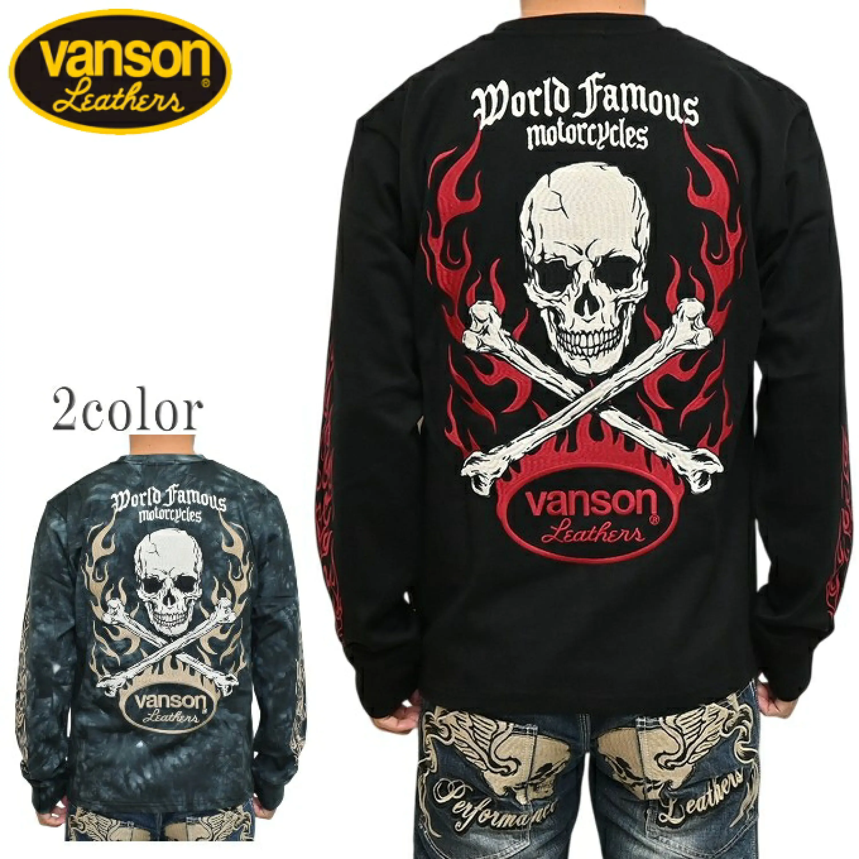 

Classic Skull Flame Motorcycle Knight Embroidered Long Sve Cotton T-irt Casual Leisure Spring Faion Men's Tee