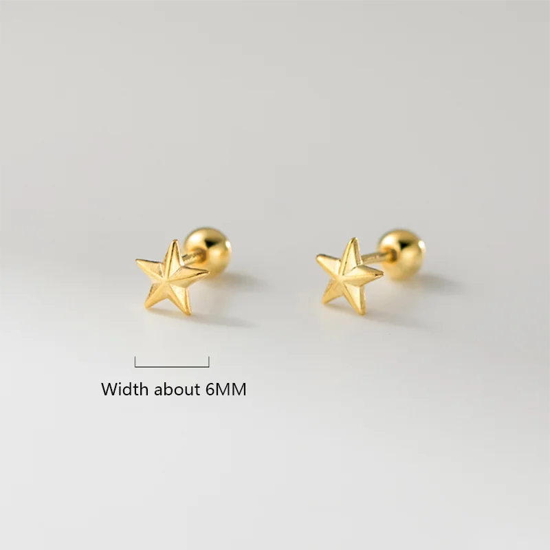 WANTME 925 Sterling Silver Romantic Three-Dimensional Star Screws Bead Piercing Stud Earrings for Women Fashion Ear Bone Jewelry
