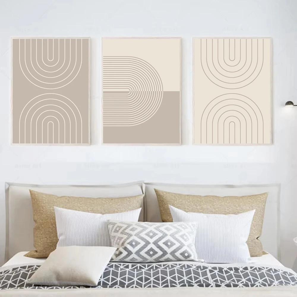 

Scandinavian Minimalist Wall Art Painting Abstract Lines Beige Canvas Poster Prints Pictures Bedroom Living Room Home Decoration