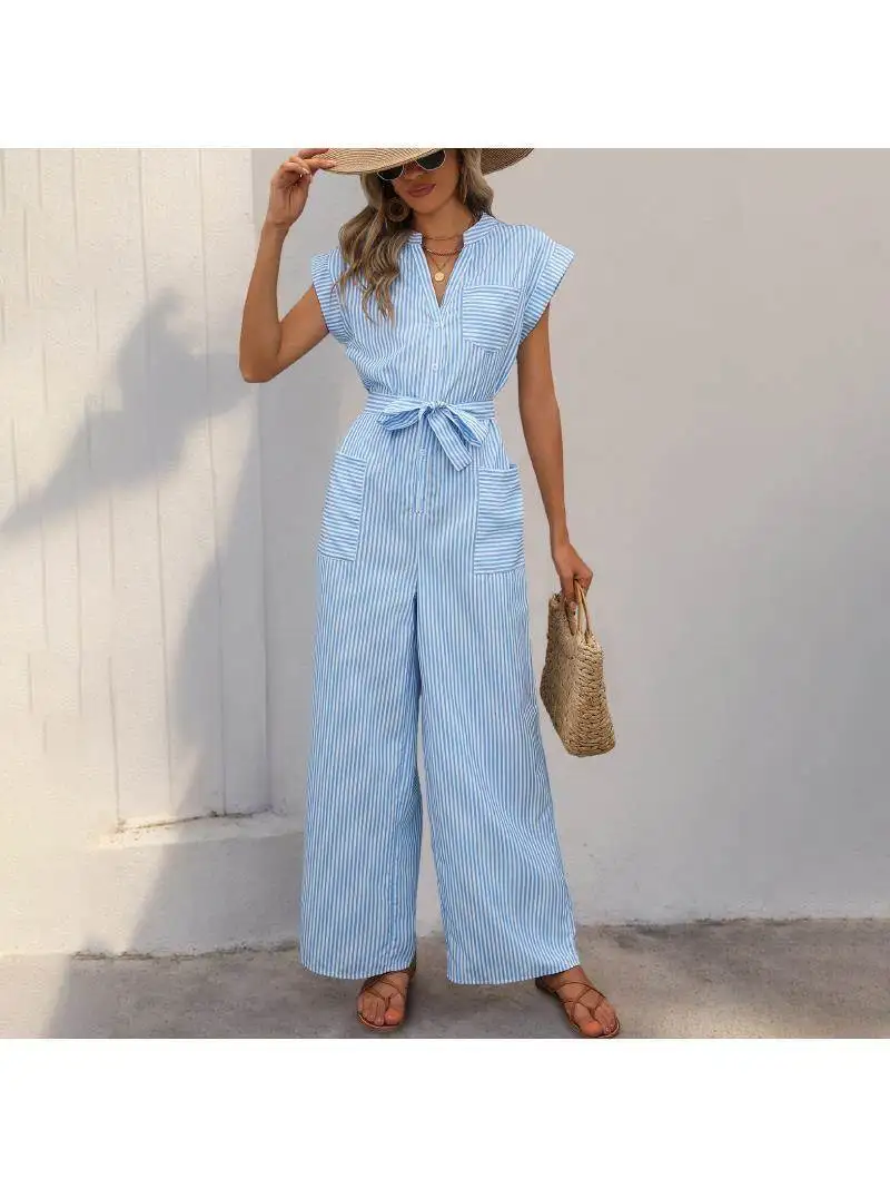 

Модный полосатый женский комбинезон, повседневная женская одежда, длинные брюки, костюм весеннего сезона, китайский производитель