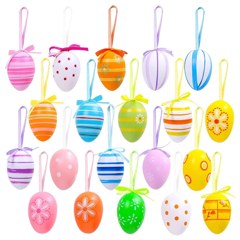 

Easter DIY Colorful Painted Egg Pendant 12 Pcs Simulation Eggs Hanging Ornament for Home Festival Party Front Door Decoration