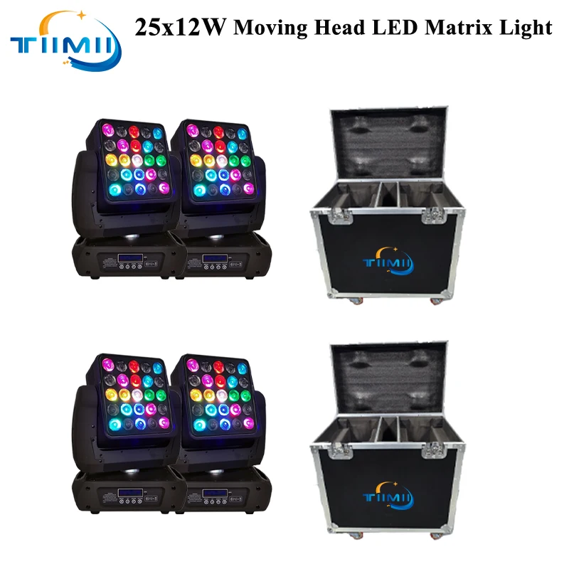 Flightcase 4Pcs LED 25x12W Matrix Moving Head Wash DJ Light Point Control Magic Panel Beam Light Wedding Concert Event Show dj