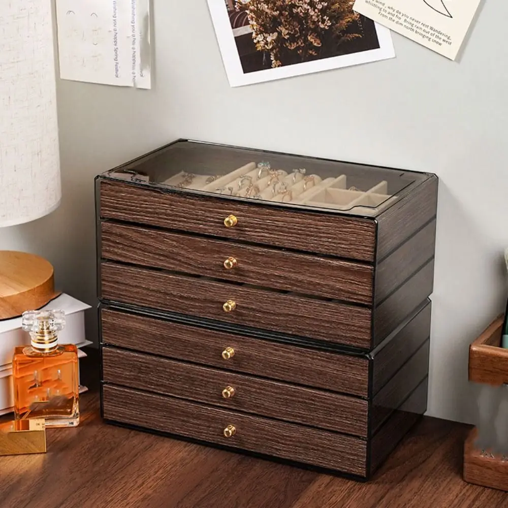 

Multi-layer Wooden Jewelry Box Rings Necklace Transparent Window Jewelry Holder Large Capacity Organizer Square Jewelry Box Gift