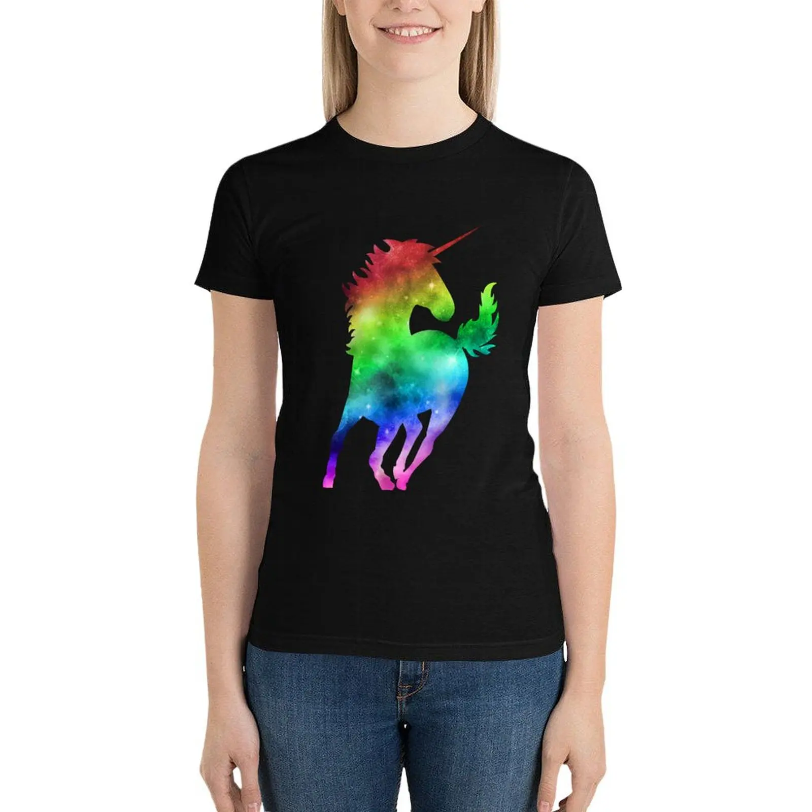 Rainbow Galaxy Unicorn T-Shirt oversized Short sleeve tee summer clothes Top Women