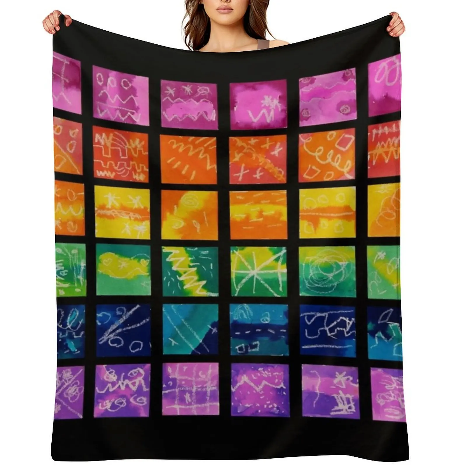 

HHPS Art Show, Class KG, Watercolour and Oil Pastel: Chasing Rainbows Throw Blanket Hairys Tourist Blankets