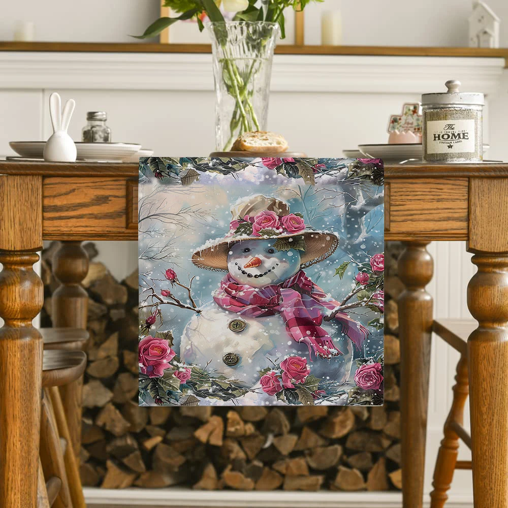 Snowman Branches Rose Christmas Table Runners Dresser Table Decor Farmhouse Dining Table Runner Holiday Party Decoration